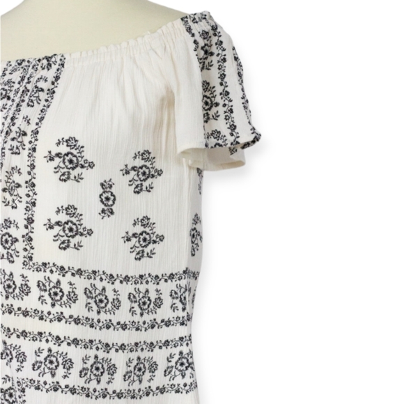 Off-shoulder Embroided Gauze Print Sceen Mini Dress Floral Pattern size Small - Picture 8 of 12